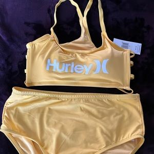 NWT Hurley Women's 2-Piece Yellow Swimsuit Top & High Waist Swim Bottom Size 1X